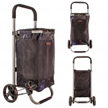 6962/W BLACK FLOWER 2-WHEEL TOP ZIP RND FRAMED SHOPPING TROLLEY