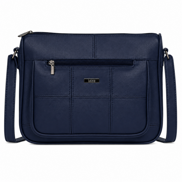 3736 Navy Lorenz Cow Hide Top Zip Bag