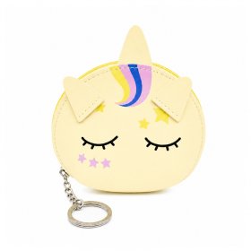 7090 Yelllow Unicorn Cute PU Zip Round Purse