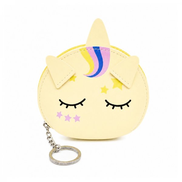 7090 Yelllow Unicorn Cute PU Zip Round Purse