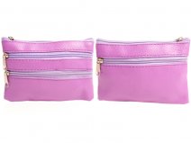 1506 Grained PU Purse with 4 Zips & Keyring LIGHT PURPLE