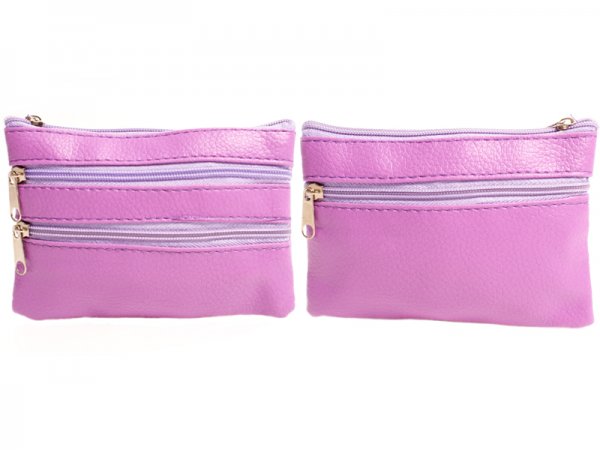 1506 Grained PU Purse with 4 Zips & Keyring LIGHT PURPLE