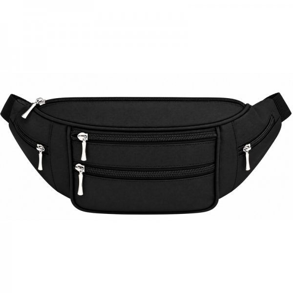 2045 Black 6 Zip Microfibre Bum Bag - V132 (New)