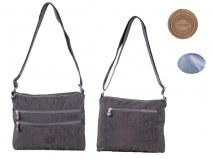 2528 GREY Crinkled Nylon X-Bdy Twin Tp Zip Bag ,3 Zip