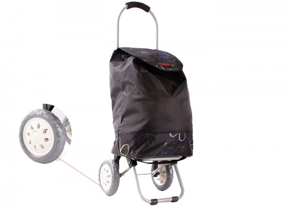 6958/W BLACK FLORAL LINES SHOPPING TROLLEY