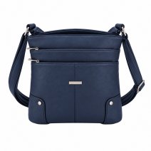 5876 Blue Leather Grn PU Twin Top Zip Bag,4 Zipped Pockets (New)