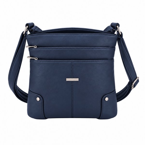 5876 Blue Leather Grn PU Twin Top Zip Bag,4 Zipped Pockets (New)