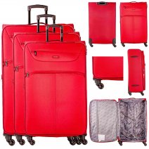 1975 RED SET OF 3 TRAVEL TROLLEY SUITCASES
