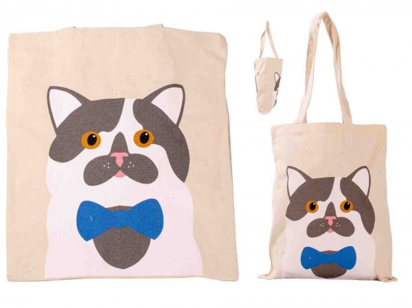 GRACE102 NAT CANVAS TOTE CAT SHOPPING/BEACH BAG