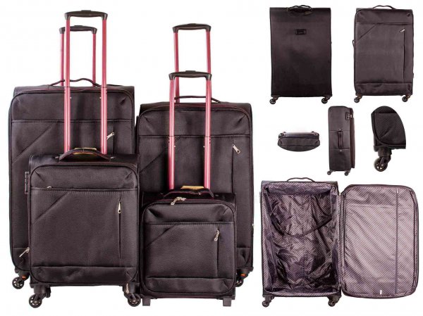 7004 BLACK/PURPLE LIGHTWEIGHT SET OF 5 TRAVEL TROLLEY SUITCASES