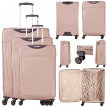 1985 KHAKI SET OF 3 TRAVEL TROLLEY SUITCASES