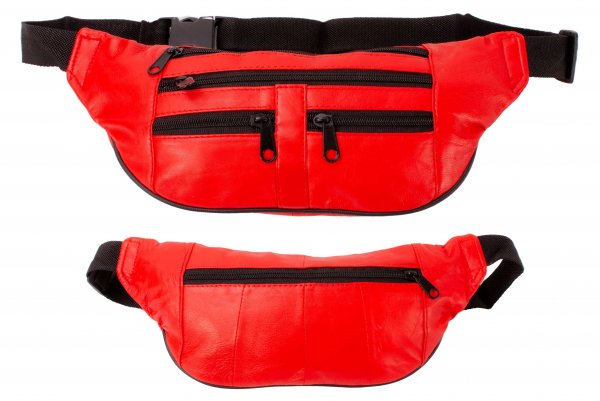 BB-05 RED LEATHER BUMBAG W/5 ZIPS