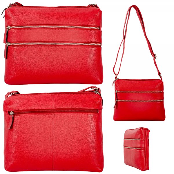 0596 DAHLIA PEBBLE LEATHER TWIN TOP ZIP RFID X-BODY BAG