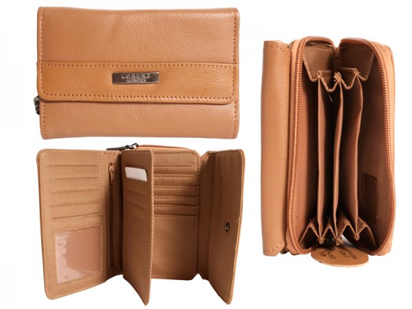 3708 TAN RIFD - C.Hide Zip Rnd Prse, Frnt Flp,Dble C.Card