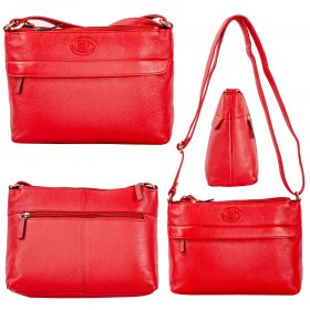 0597 ROSSO PEBBLE LEATHER TWIN TOP ZIP RFID SHOULDER BAG