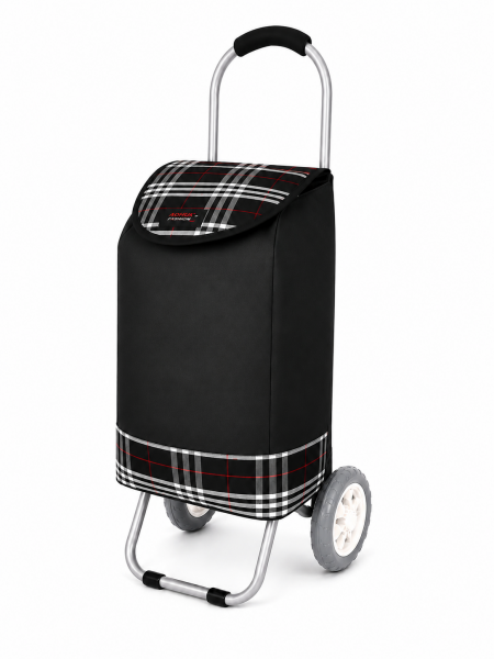 6958 2 WHEEL SHOPPING TROLLEY BLACK TARTAN