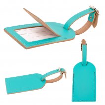 LEATHER CYAN LUGGAGE NAME TAG
