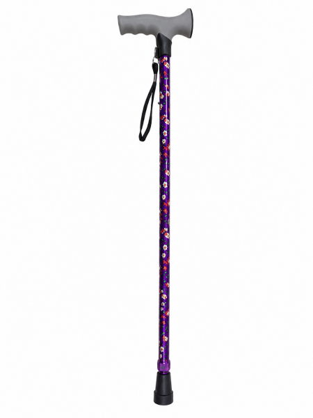 1971 Purple Floral Adjustable Walking Stick