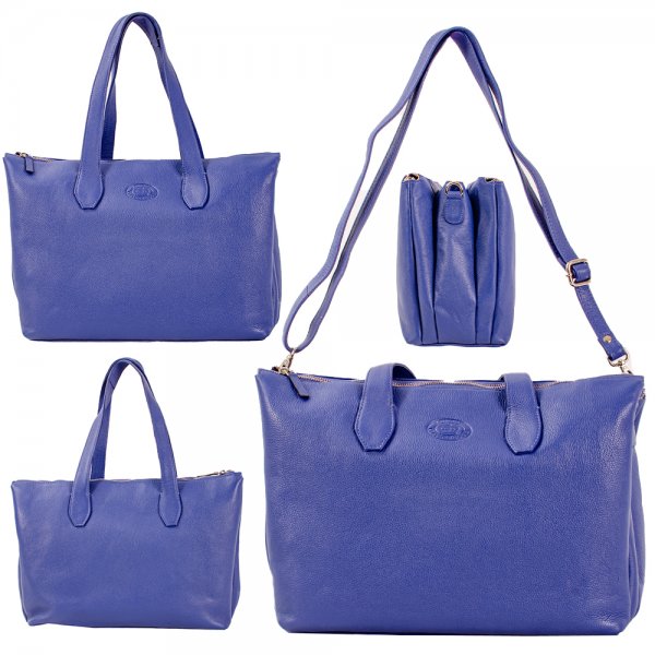 0599 AZURE PEBBLE LEATHER TRIPPLE COMPARTMENT RFID SHOULDER BAG