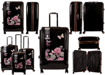 2057 Black Flower (Set of 3) Hard Shell Suitcase