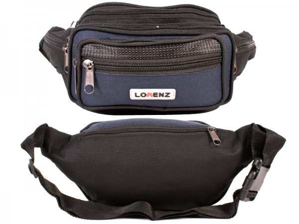 8046 Black/Navy Mulit Zip Bumbag-7 Zips & 2 Frnt Pouches