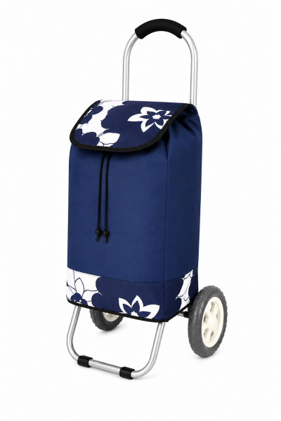 6958 NAVY FLOWERS 2 WHEEL SHOPPING TROLLEY