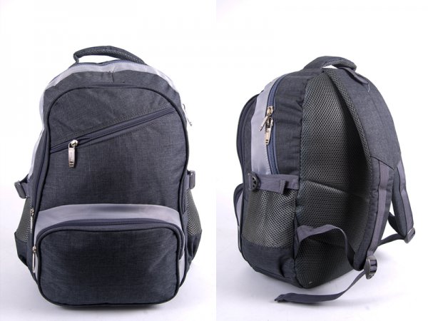 2596 LIGHT GREY “DENIUM” LOOK BACKPACK WITH 4 ZIPS & SIDE P