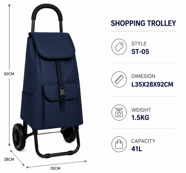 6966 Navy 2 Wheeler Trolley Bag