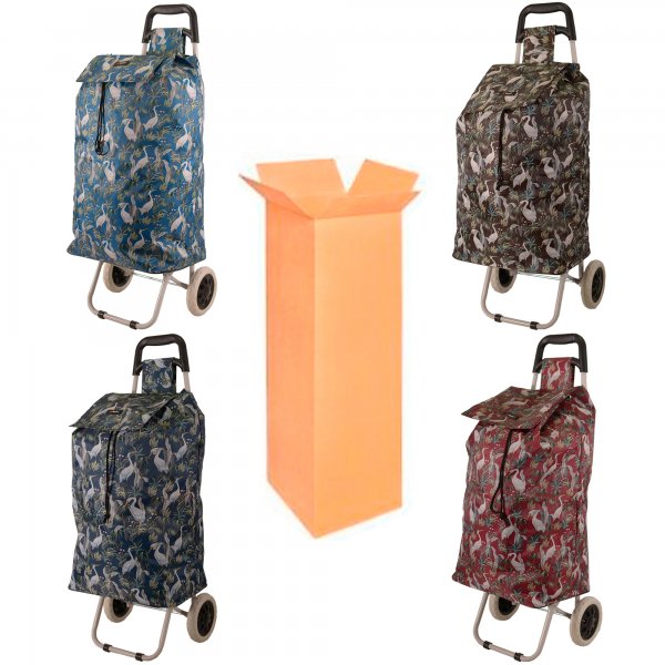 MS-001 ASSORTED CRANE PATTERN TWO-WHEELED TROLLEY BOX OF TEN