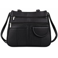 EV1002 Black Leather Handbag W-7 Pockets (New) EV1002 Black Leather Handbag W-7 Pockets (New)
