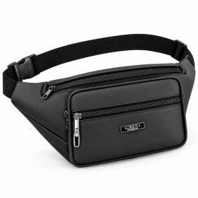 1443 Black Leather Bumbag With 4 Zips (New)
