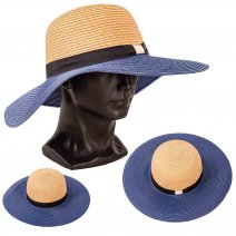 8752 TAN/NAVY LADIES WIDE BRIM CONTRAST SUN HAT