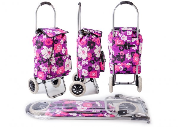 ST-03-FP PURPLE FLOWER PRINT 2 WHEEL SHOPPING TROLLEY