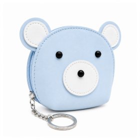 7090 Blue Bear Cute PU Zip Round Purse
