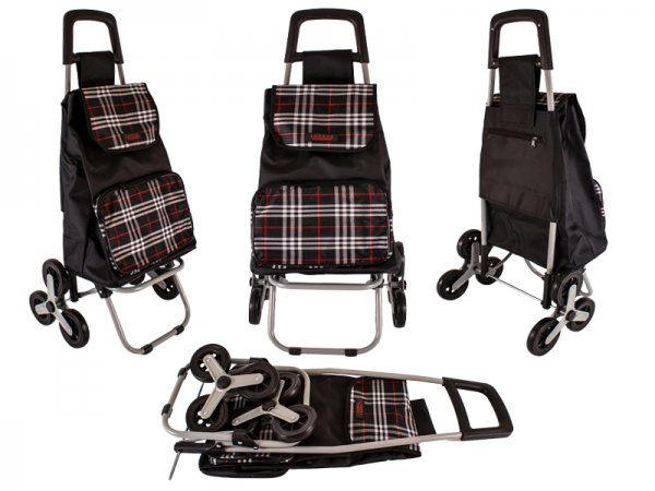 6960/W Black Check 6 Wheel Stair Climber Shopping Trolley