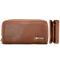 4618 TAN PATCHWORK TWIN ZIP PURSE