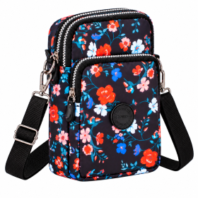2448 Black With Flowers 2 Zip X-Body Bag (New)