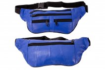 BB-05 BLUE LEATHER BUMBAG W/ 5 ZIPS