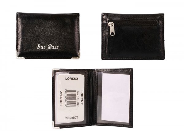 1510 BLACK SHINY LTHR GRN PU BUSS PASS HOLDER WITH ZIP