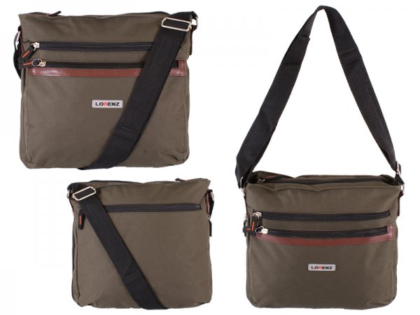 2575 Olive Green Acrss-Bdy Top Zip Polyester Bag 2 Frnt Zips