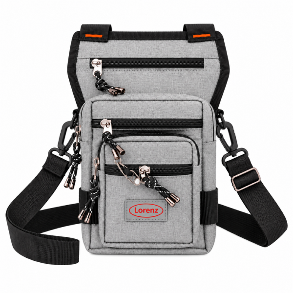 2517 Grey Biker Hip-Shoulder Bag W/5 Zip (New)