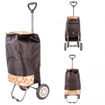 6957/S BLACK WITH LEAF SHOPPING TROLLEY BAG W/ADJUSTABLE HANDLE