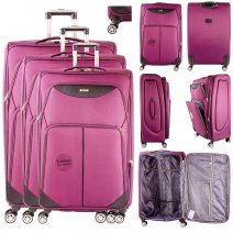 EV-448 PURPLE/BLACK SET OF 3 TRAVEL TROLLEY SUITCASES