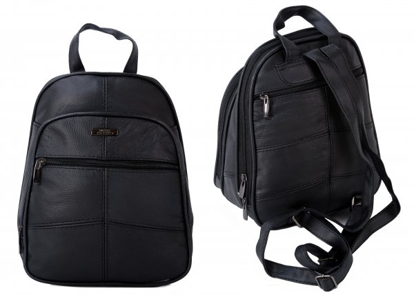3744 BLACK BACKPACK WITH TOP ZIP ROUND COMPARTMENT