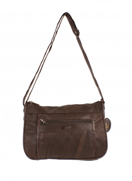 1968 DARK BROWN S.Nappa Dble Top Zip Bag, Bck, Frnt Zips