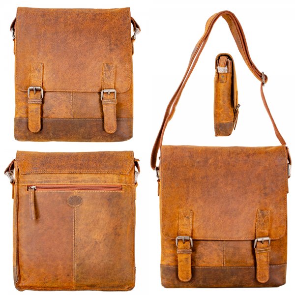 0864 TAN/CAMEL HUNTER LEATHER RFID SATCHEL W/BACK ZIP & 2 ZIP