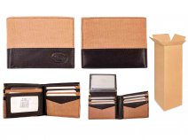 0883 TAN/BLACK RFID LEATHER CANVAS MIX WALLET BOX OF 12