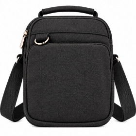 2561 Black Canvas 3 Zips X-Body Bag With Adjustable Strap (New)