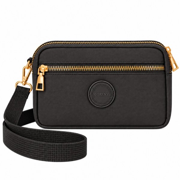 2439 Black Mini Triple Zip Round XBody Bag With Wrist Strap(New)