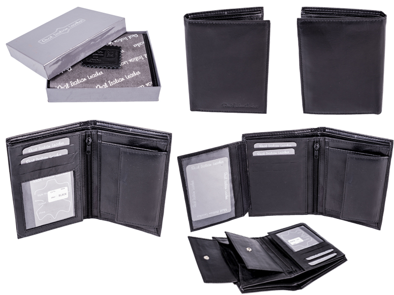 (image for) 029 BLACK - RFID Card Protection Genuine 100% R Leather Wallet
